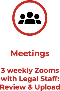 Meetings 3 weekly Zooms with Legal Staff: Review & Upload
