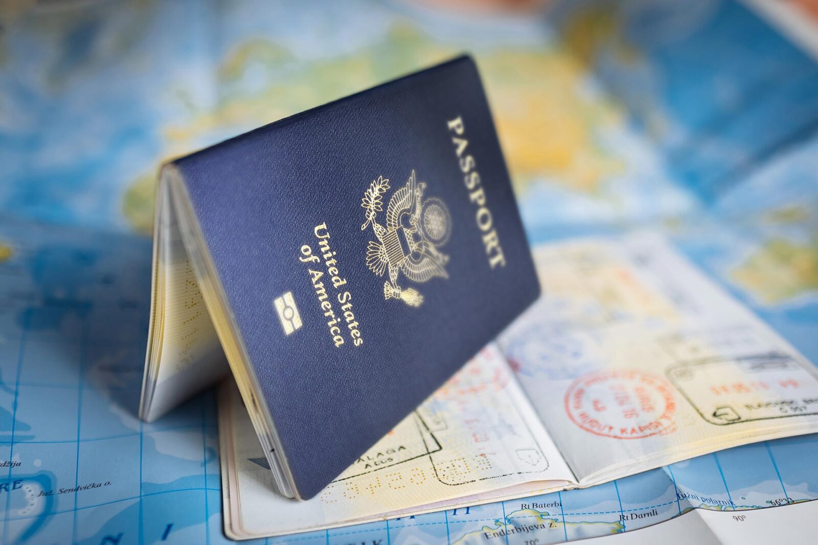 Passport ontop of map