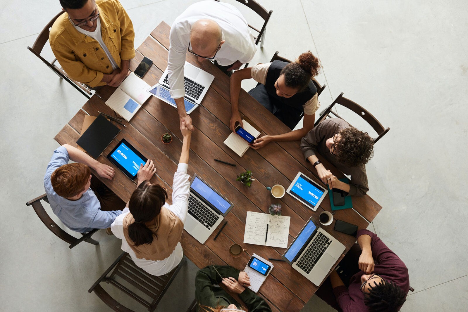 Group of people from startup business around a table